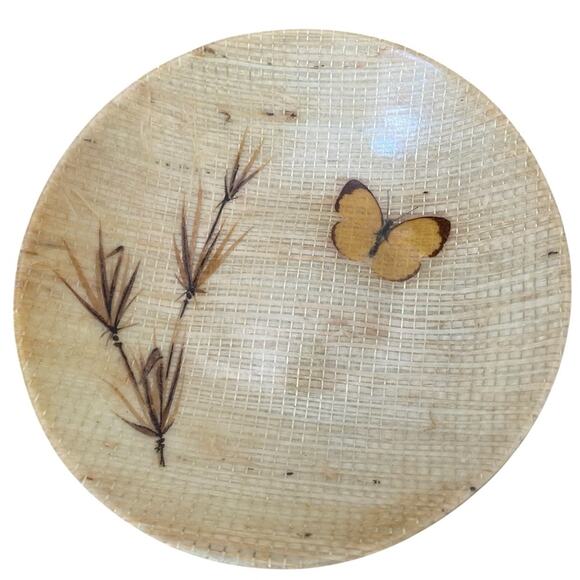 Vintage MCM Fiberglass Serving Bowl & Dishes Butterfly Yellow Tan Set - Picture 5 of 10